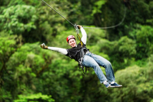 person ziplining